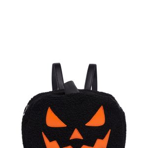 Trickz N' Treatz Faux Shearling Plush Pumpkin Backpack - Black