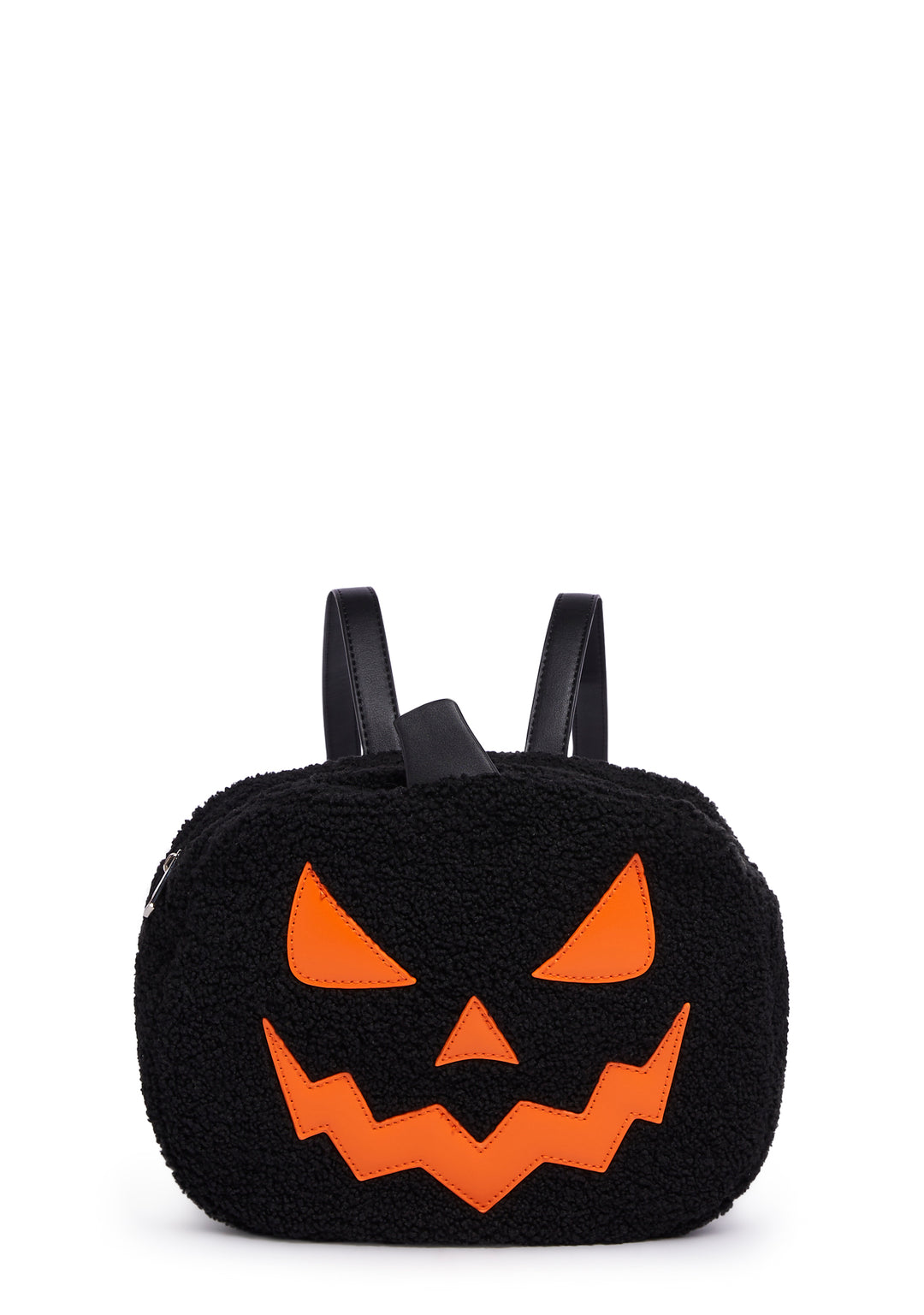Trickz N' Treatz Faux Shearling Plush Pumpkin Backpack - Black