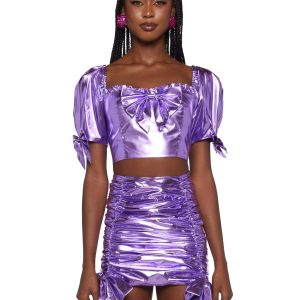 Sugar Thrillz Metallic Puffy Crop Top - Purple
