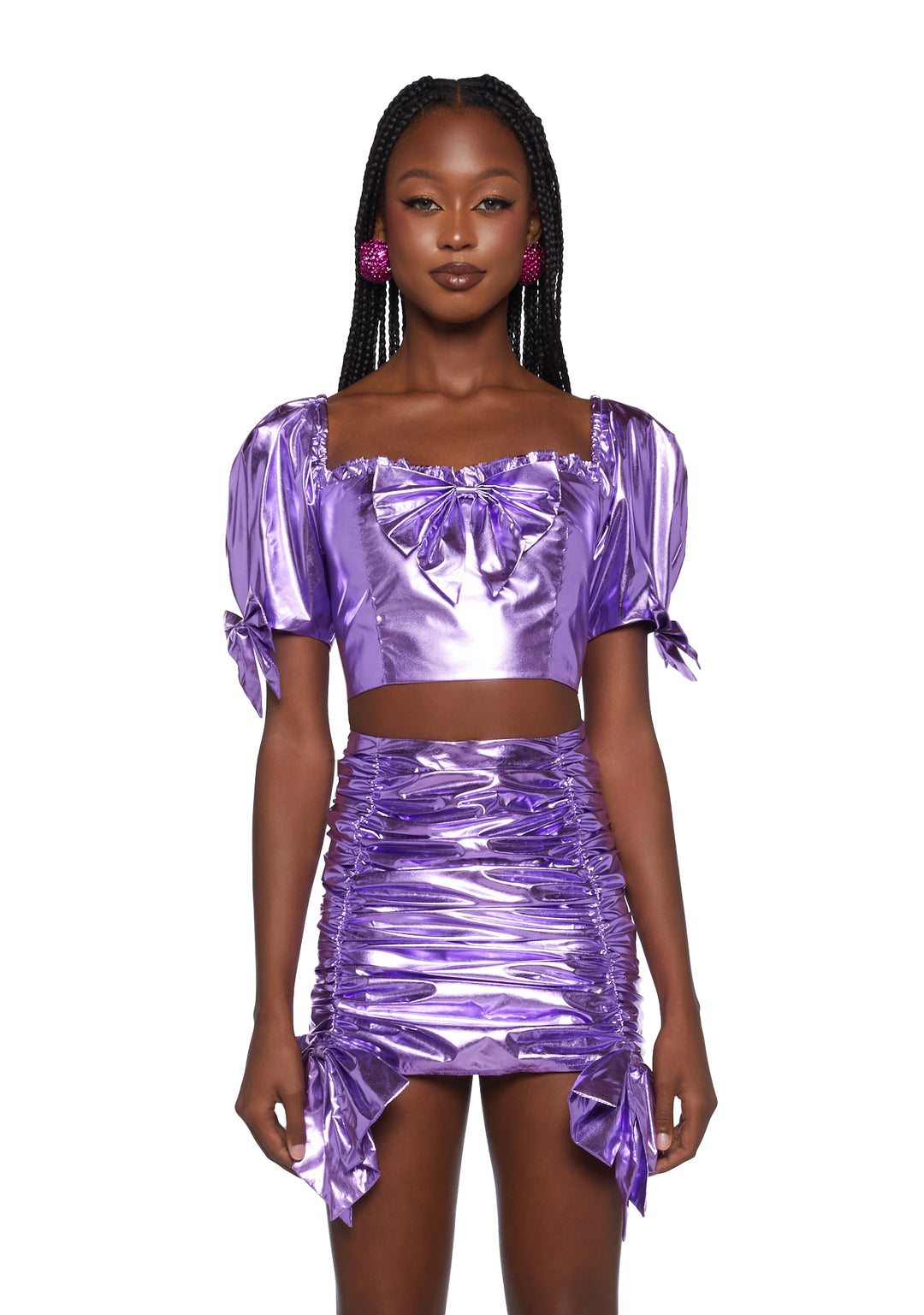 Sugar Thrillz Metallic Puffy Crop Top - Purple