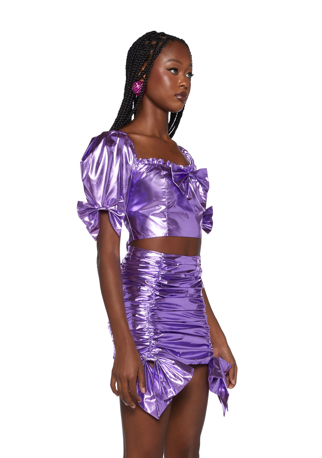 Sugar Thrillz Metallic Puffy Crop Top - Purple - Image 3