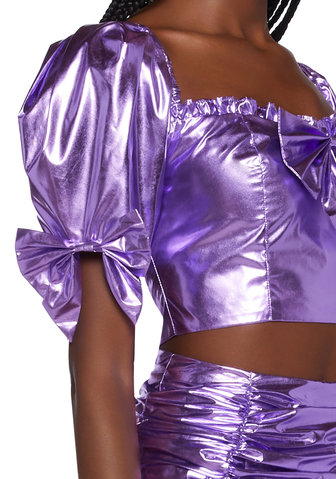Sugar Thrillz Metallic Puffy Crop Top - Purple - Image 5