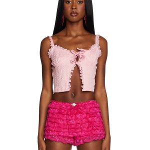 Sugar Thrillz Front Tie Crop Tank Top - Pink