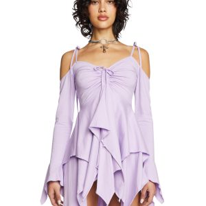 Current Mood Off The Shoulder Handkerchief Mini Dress - Light Purple