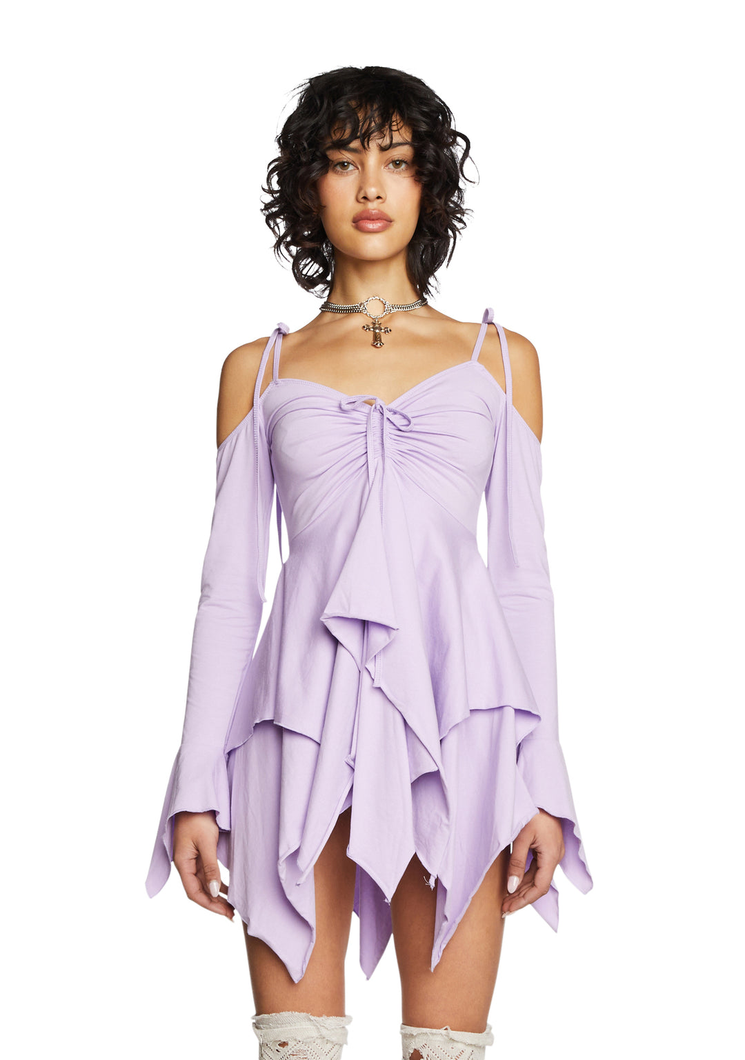 Current Mood Off The Shoulder Handkerchief Mini Dress - Light Purple