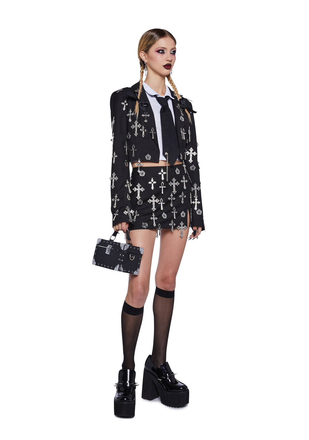 Widow Cross Pentagram Charm Mini Skirt - Black - Image 2