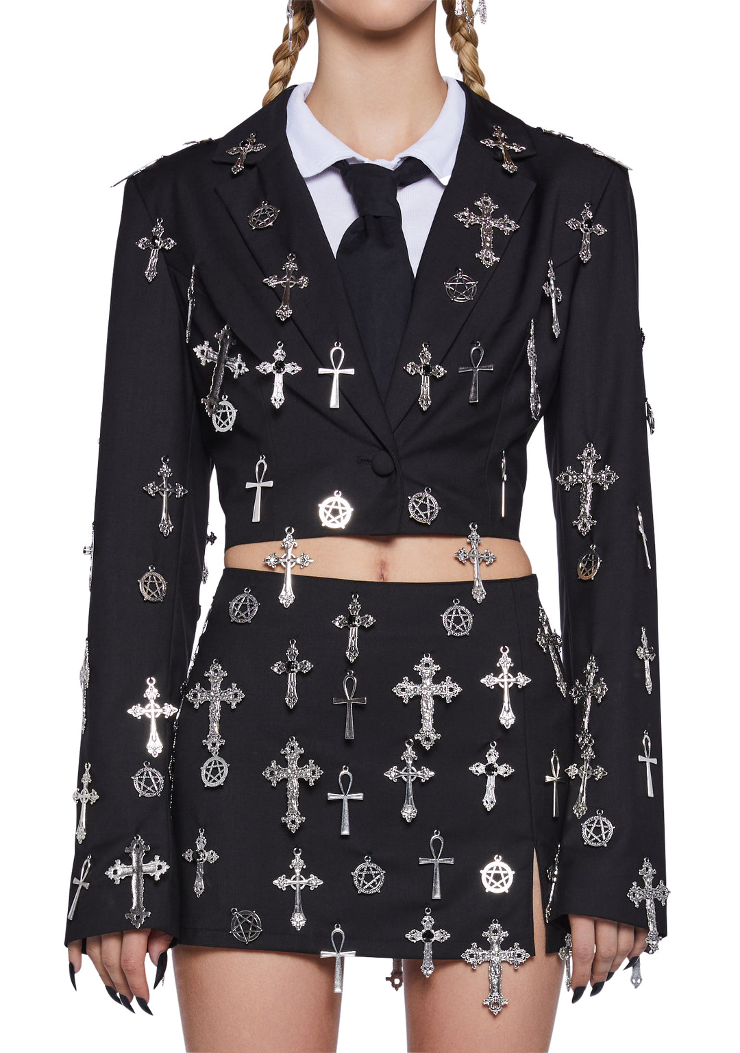 Widow Cross Pentagram Charm Mini Skirt - Black - Image 5