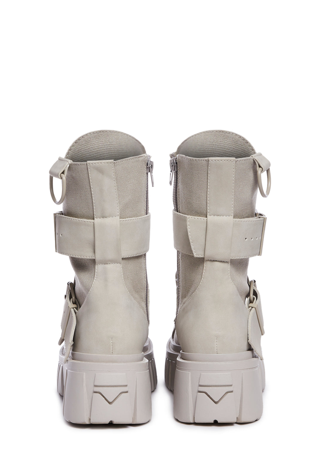 Club Exx Buckle D Ring Lace Up Combat Boots - Light Gray - Image 4