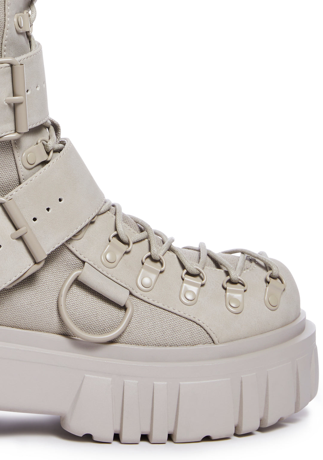 Club Exx Buckle D Ring Lace Up Combat Boots - Light Gray - Image 2