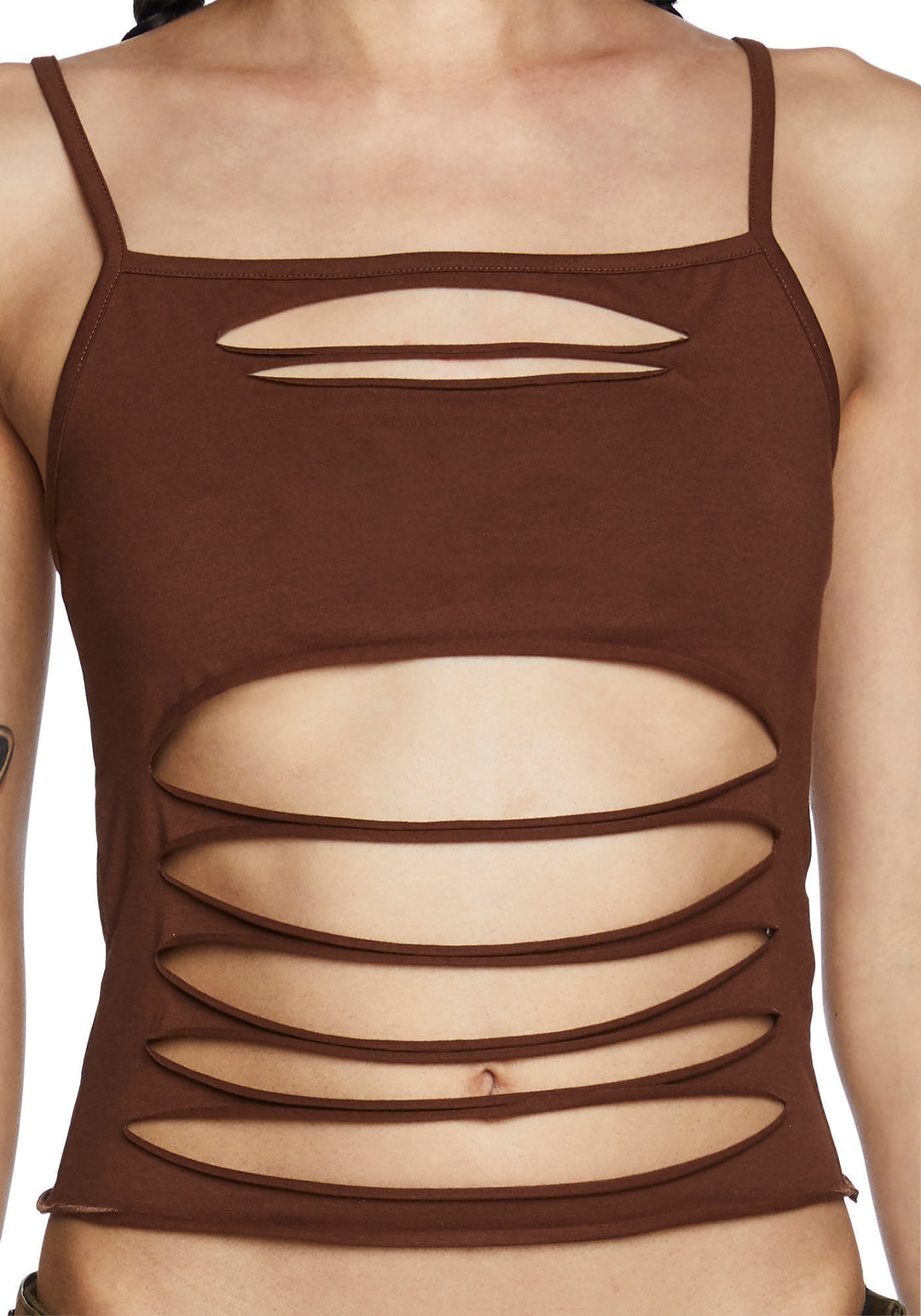 Current Mood Slashed Cutout Crop Tank Top - Brown - Image 2