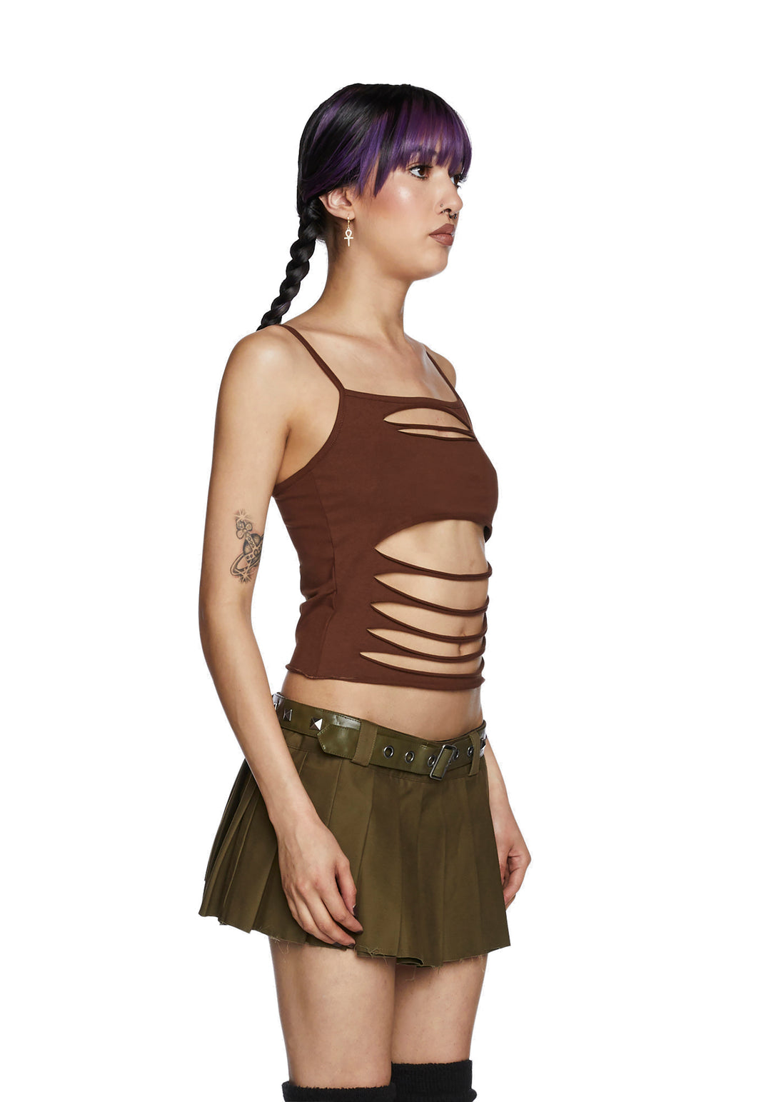 Current Mood Slashed Cutout Crop Tank Top - Brown - Image 4