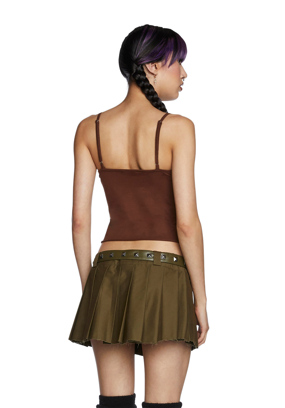 Current Mood Slashed Cutout Crop Tank Top - Brown - Image 5
