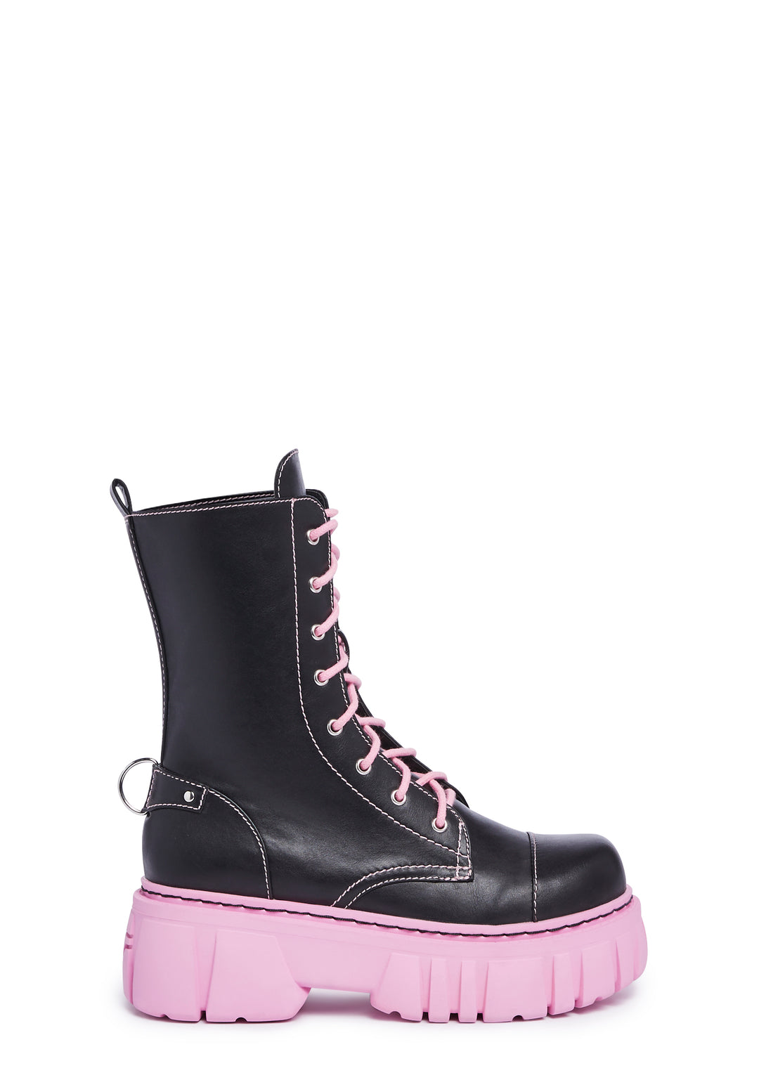Current Mood Mismatched Combat Boots - Black/Pink - Image 3