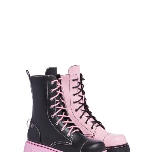 Current Mood Mismatched Combat Boots - Black/Pink