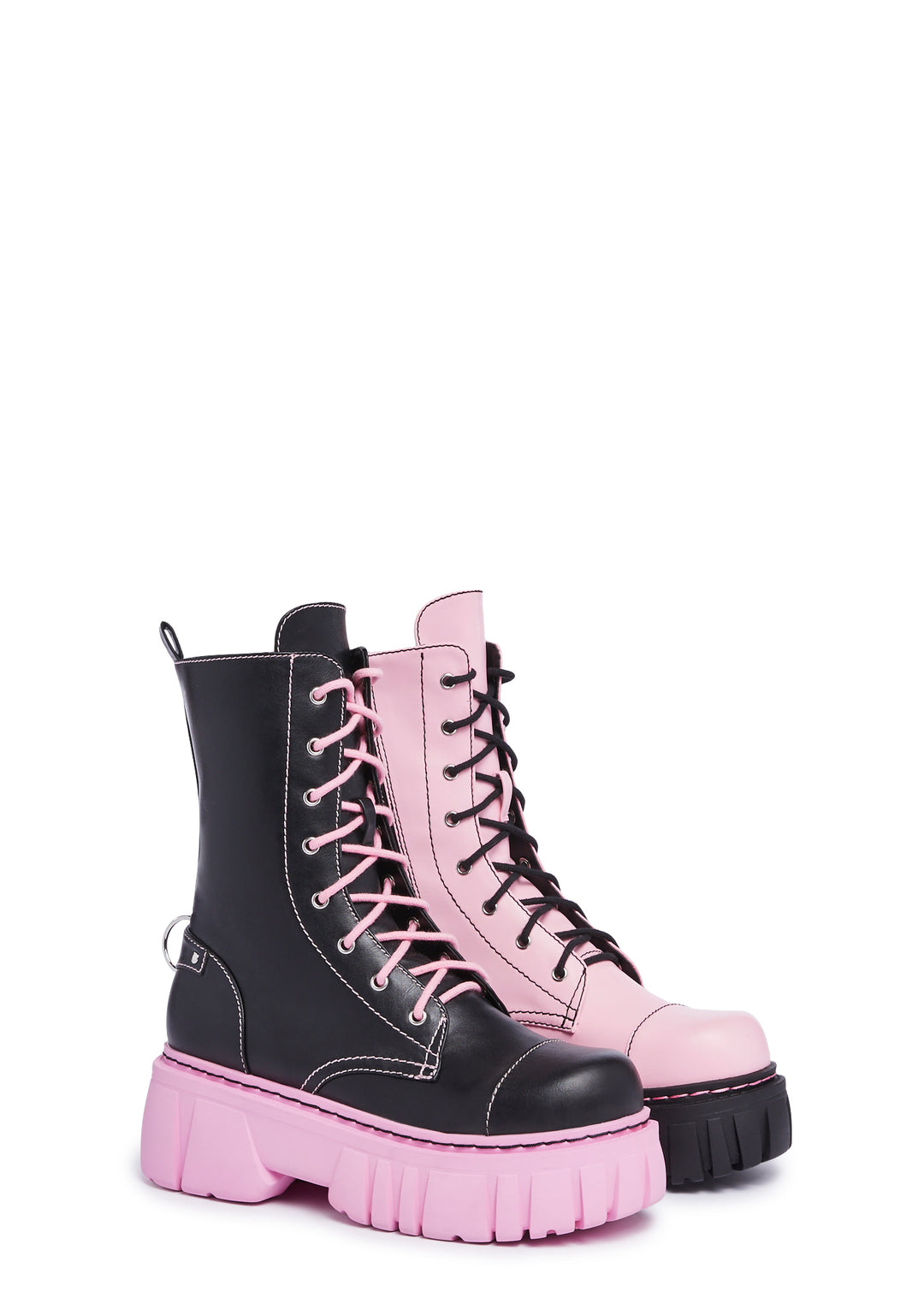 Current Mood Mismatched Combat Boots - Black/Pink