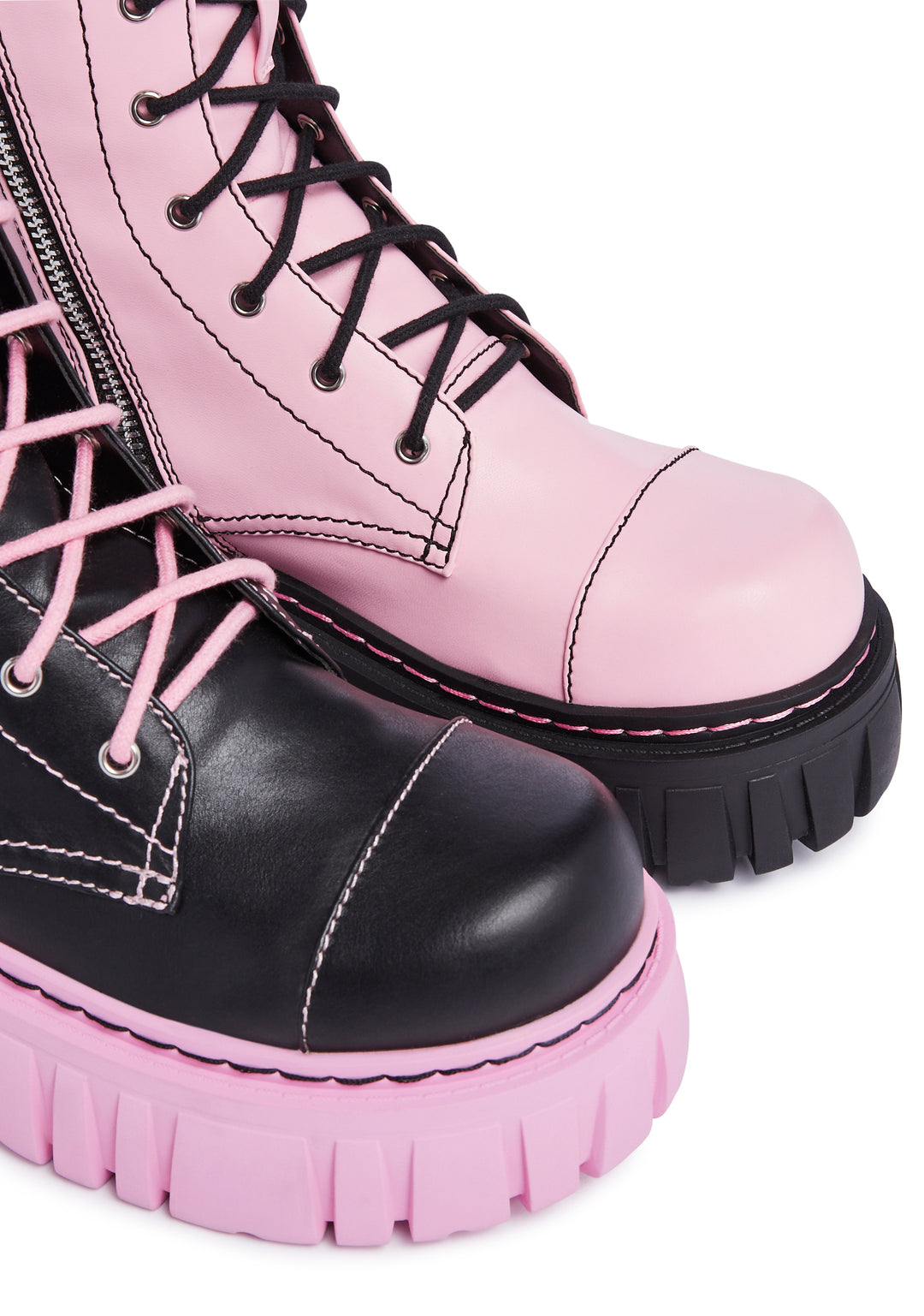 Current Mood Mismatched Combat Boots - Black/Pink - Image 2