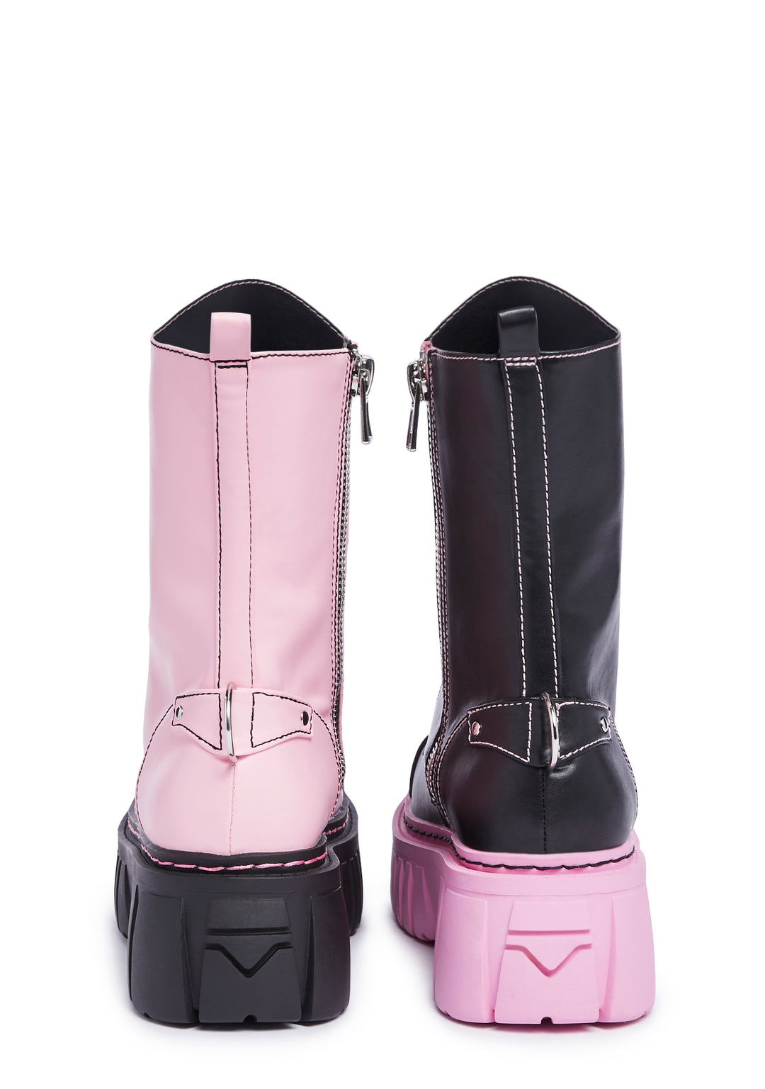 Current Mood Mismatched Combat Boots - Black/Pink - Image 4