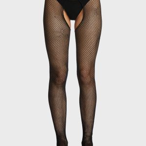 Crotchless Fishnet Tights - Black
