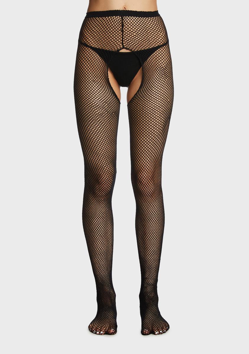 Crotchless Fishnet Tights - Black