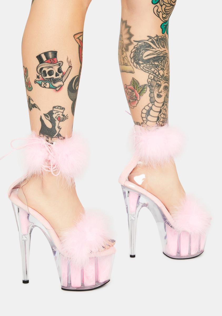 Adore-724F Platform Marabou Ankle Cuff Sandals-Baby Pink - Image 2